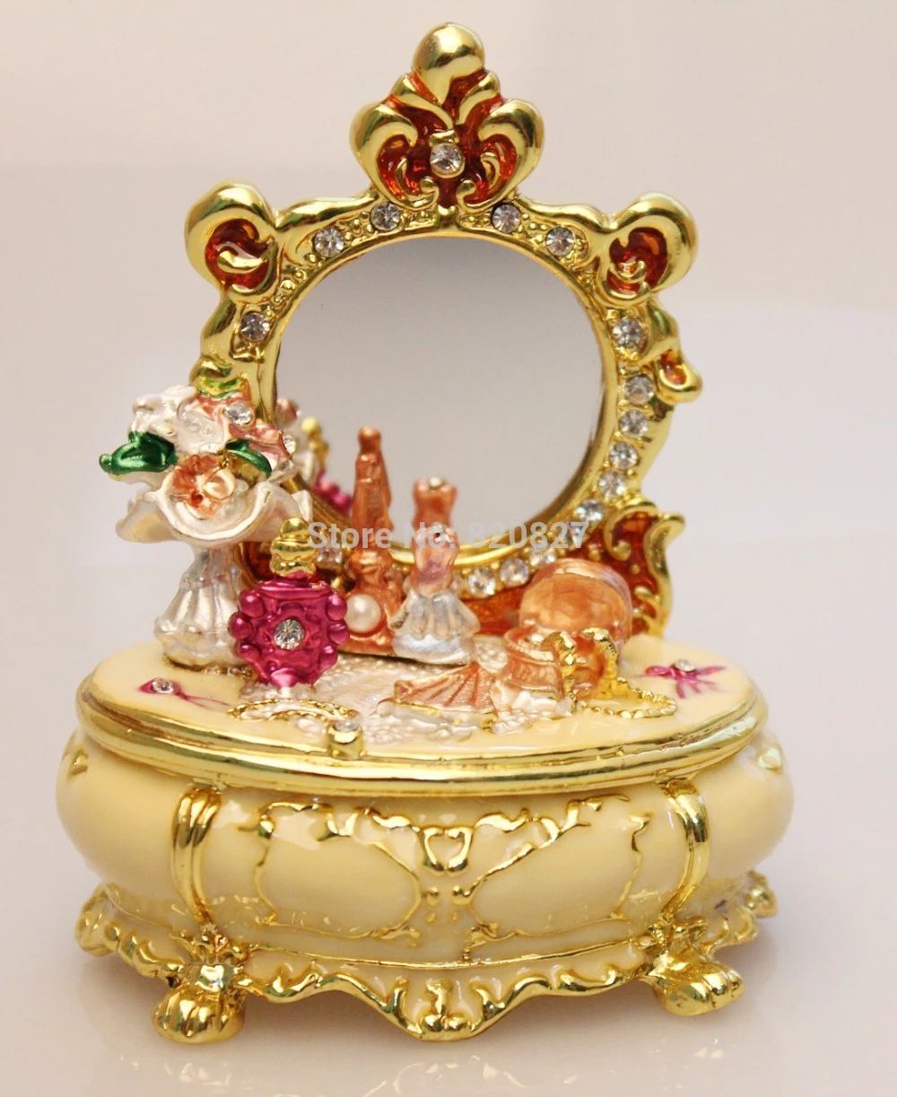 QIFU Dressing Table Pink Furniture Hand Painted Enamel Jewelry Trinket Box with Hinged Unique Gift for Home Decor QIFU Dressing Table Pink Furniture Hand Painted Enamel Jewelry Trinket Box with Hinged Unique Gift for Home Decor