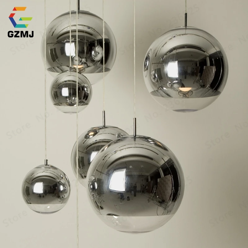 

GZMJ Glass Globle Pendant Light Modern Pendant Ceiling Lamps Gold Silver Ball Hanging Lamp for Bar Restaurant Cafe Home Decor