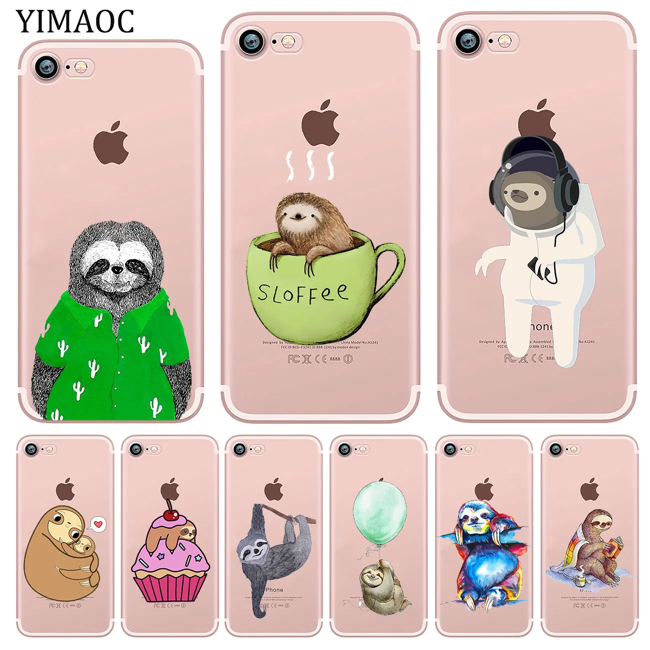 

YIMAOC lovely sloth Soft Silicone Phone Shell Case for iPhone XR X XS 11 Pro Max 5 5S SE 6 6S 7 8 Plus 10 TPU Cover