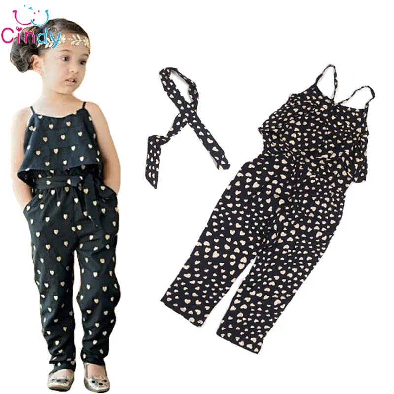 2017 girls font b Rompers b font clothes kids Girls harness heart shaped piece clothing set