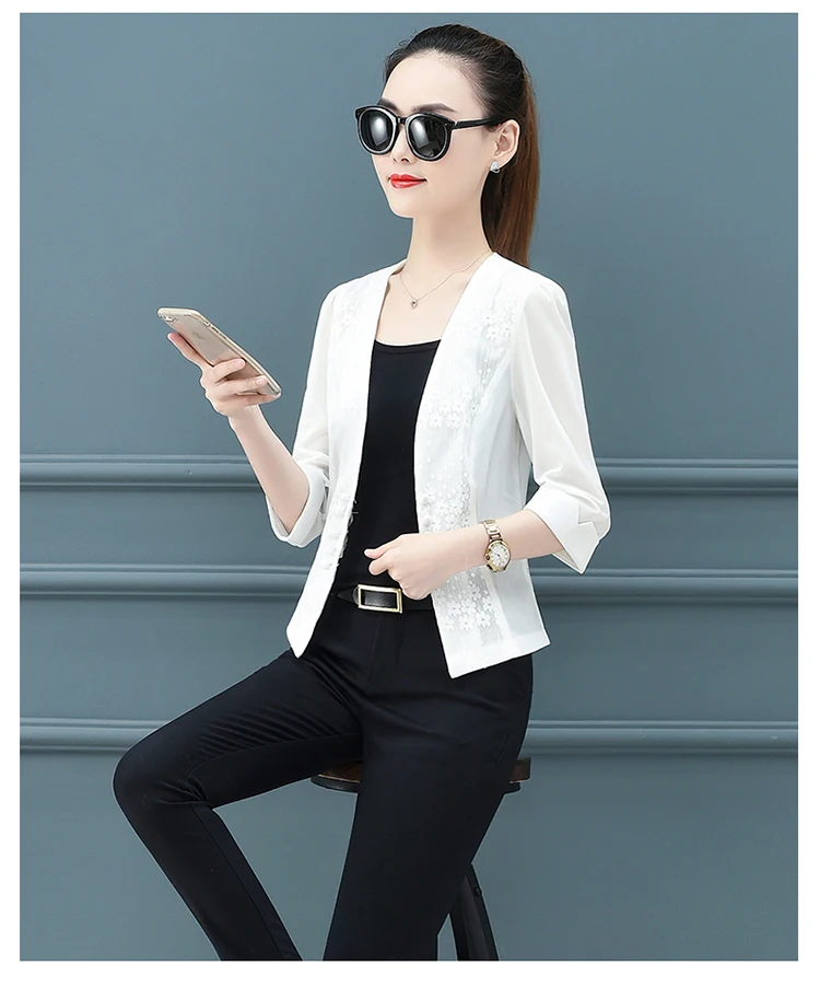 Korean short small suit blazer women coat thin see-through lace embroidery mesh women blazers and jackets vintage cardigan tops