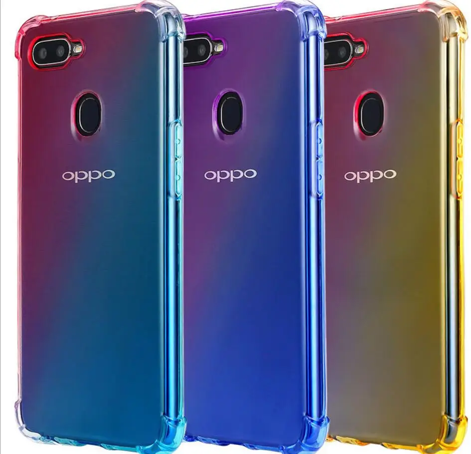 20 шт./лот градиент противоударный мягкий ТПУ чехол для OPPO F11 F11PRO F9 A7 F7 F5 A73 F3 A77 A59 F1S A79 A5 A3S Realme 3 F3 плюс