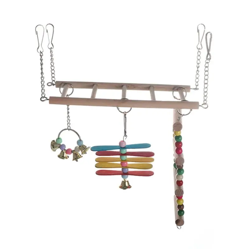 Hamster Bird Cage Parrot Climb Toys Wood Parakeet Swings Bridge Ladders Perches Stand