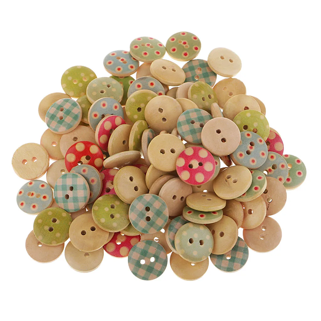 fityle 100Pcs Handmade Wood Button Sewing DIY Craft Scrapbooking Embellishments handicrafts collages puppets DIY Apparel Sewing