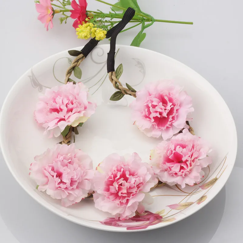 

M MISM Women Fashion Wedding Peony Flower Headband Bridal Garland Head Band Bohemia Wreath Girls Floral Scrunchy Tiara Hair Band