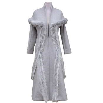 

Fashion Woolen Coat Women 2019 Autumn Winter Lengthen Fur Splice Slim Woolen Jackets Female Elegant Plus size Wool Coats 2382