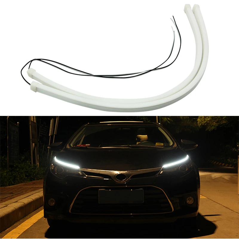 

2Pcs 45/60cm Car LED Flexible White Daytime Running Light Strip For Hyundai Santa Solaris Tucson Creta IX35 I30 KIA Sportage Rio