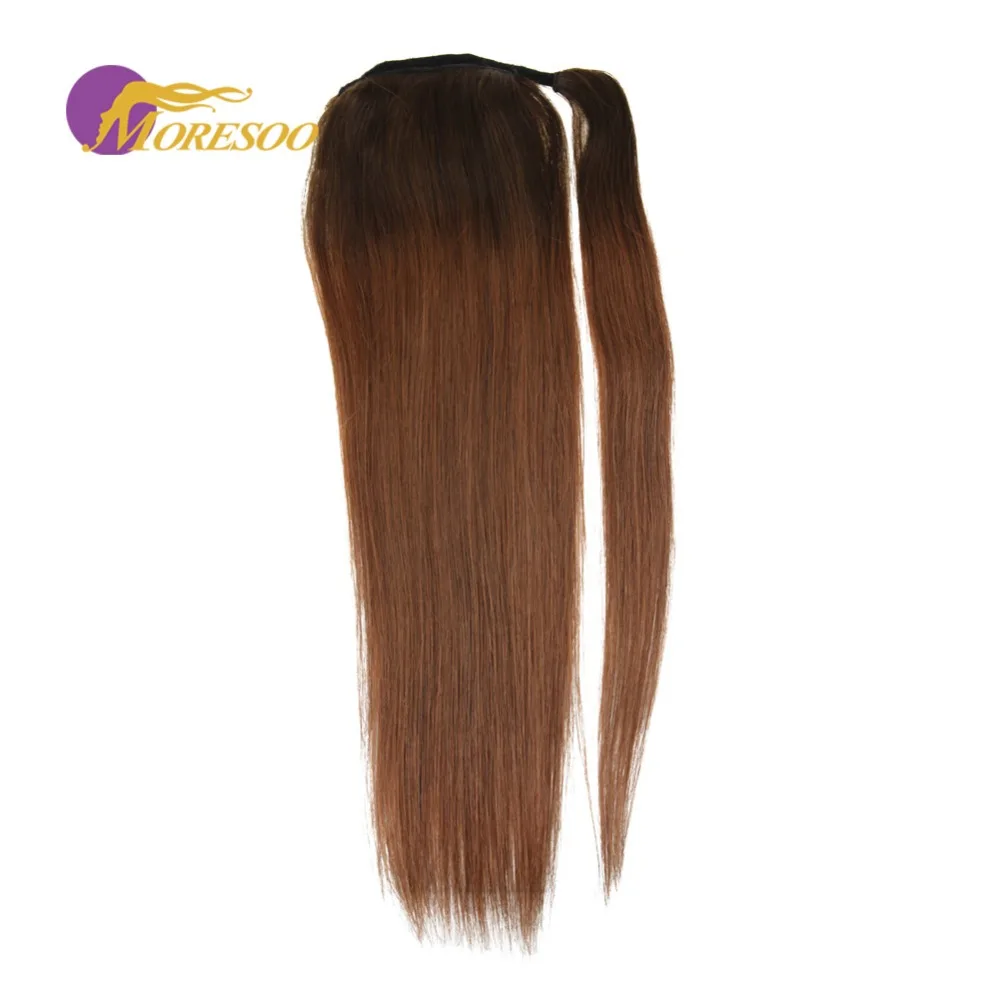 

Moresoo Straight Human Hair Ponytail Ombre Color Brown #4 to Brown #30 Real Hair Wrap Around Pony Tail Remy Hair 100g