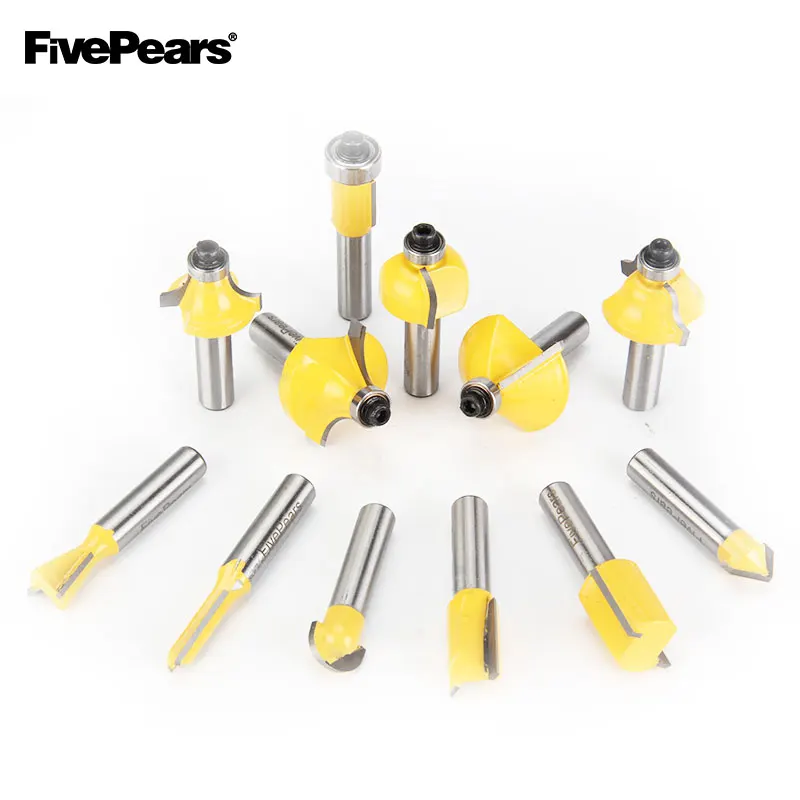 

FIVEPEARS 8mm Shank 12pcs Router Bits Set Professional Tungsten Carbide Router Bit Cutter Set With Wooden Case For Wood