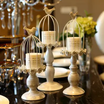 

European Iron Creative White Retrospective Bird Cage Carved Candle Terrace Candle-lit Dinner Romantic Decoration Candle Holder