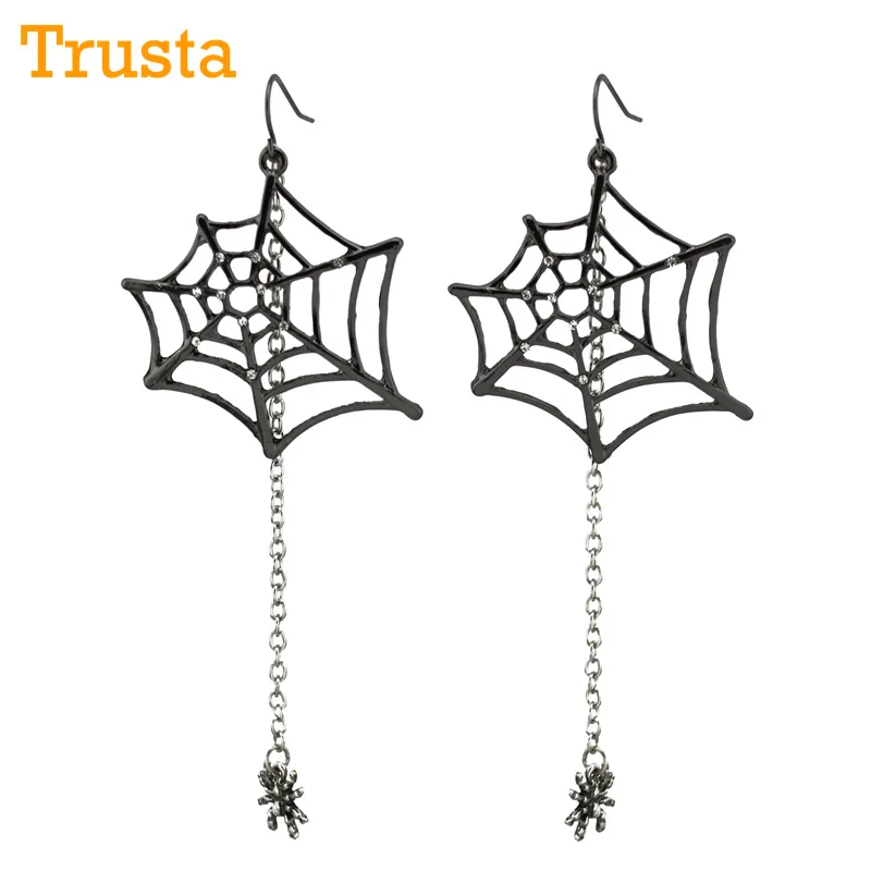 

Trusta Hot sell Fashion Jewelry Black Spiders 3.5"Dangle Drop Earrings Cool For Hallowen Costume free Drop shipping ZZI