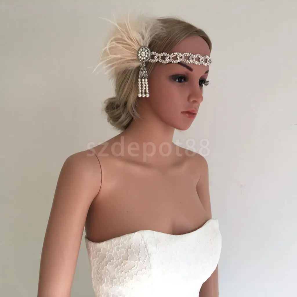 Ретро перо Хлопушки оголовье 1920s Great Gatsby женщина Королевский Аскот Коктейльные Вечерние Чародей головной убор