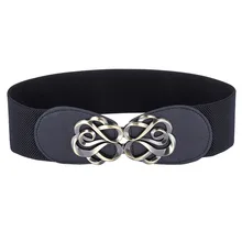 Women Vintage Belt Waistband Stretch Straps Thin Skinny Elastic PU Leather Wide Metal Buckle Waist Belt Accessories 2017 Female