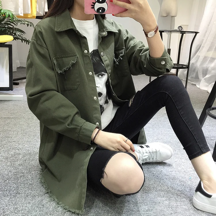 2018 Spring Autumn New Long Section Lapel Tassel Denim Jackets Women Loose Casual Long Sleeve Female'S Thin Basic Jacket Coats (23)