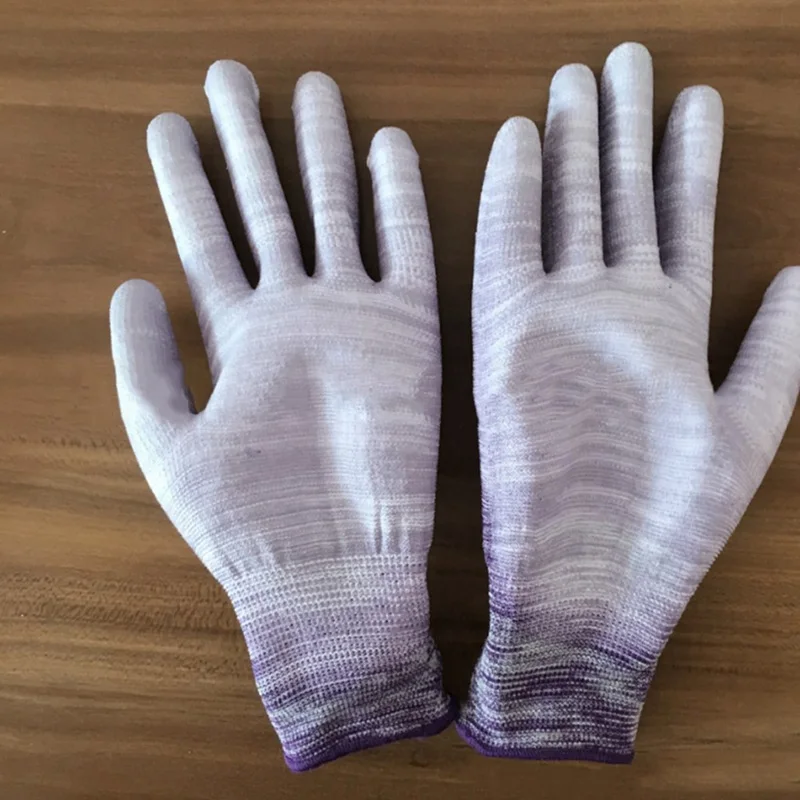 1 пара полосатых ПУ и нейлоновое покрытие ладони перчатки покрытые резиновый для погружения пыли Антистатические защитные перчатки