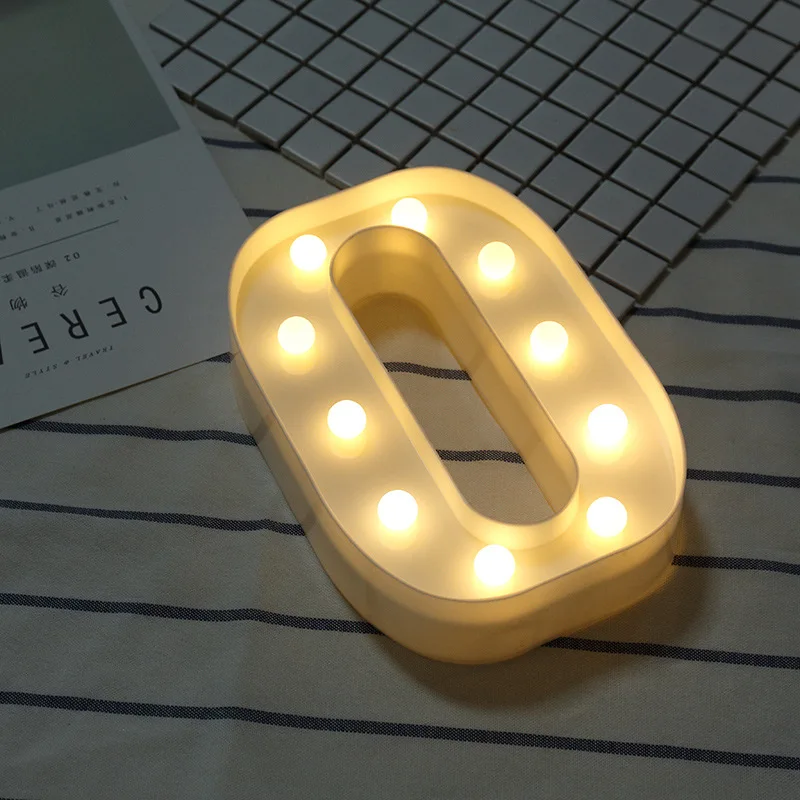 Letter Night Light Luminous LED 0-9 Number 26 English Alphabet Battery Lamp Brithday Wedding Party Christmas Decoration - Цвет: O