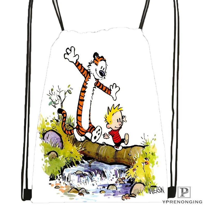 

Custom Calvin and Hobbes Drawstring Backpack Bag Cute Daypack Kids Satchel (Black Back) 31x40cm#180531-03-72