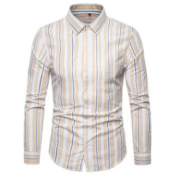 

2019 Brand Long Sleeve Male Shirts Striped Classic-fit Comfort Soft Casual Button-Down Shirt Casual Male Shirt Tops EU Size