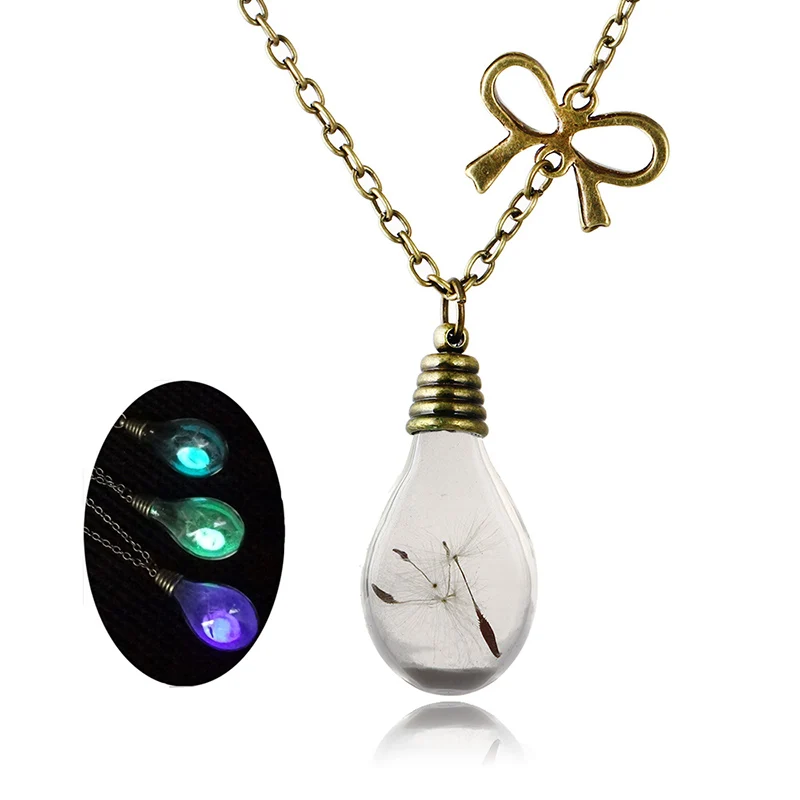 

Vintage Glow In The Dark Chain Circular Glass Light Bulb Necklace Glow In The Dark Luminous Necklace Pendant DIY Metal Jewelry