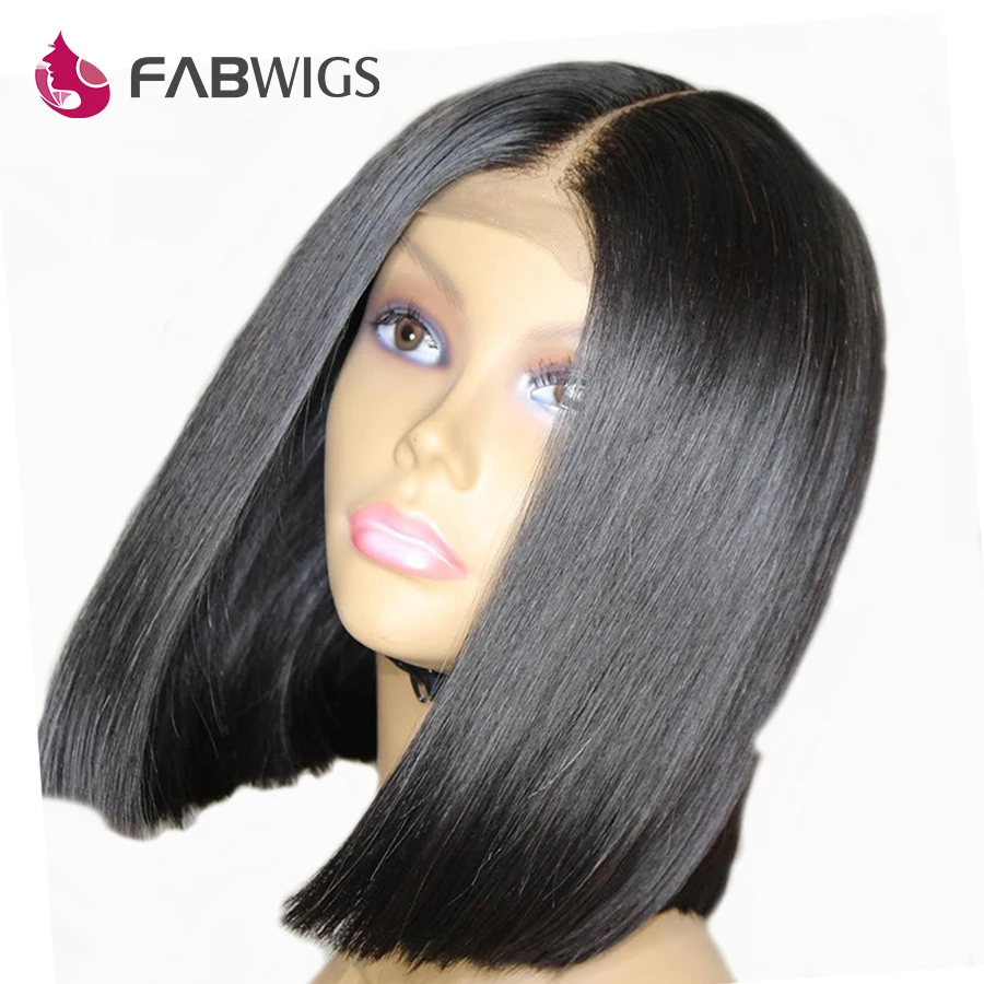 Fabwigs 180% Плотность прямые кружевные передние человеческие волосы парики боб парик малазийские короткие парики из человеческих волос для женщин Ntural Black Remy