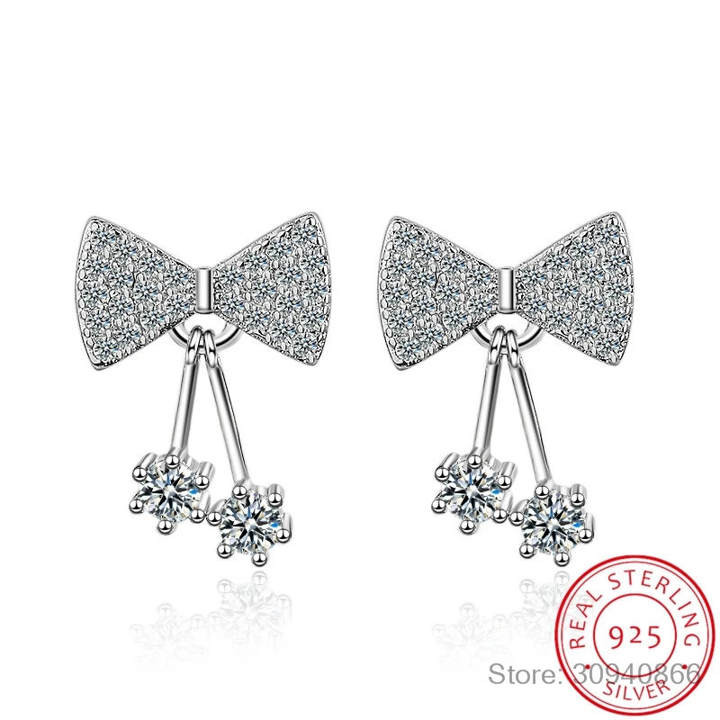 

Cute Small Bowknot AAA CZ 925 Sterling Silver Screw Stud Earrings For Women Girls Kids Piercing Jewelry Orecchini Aros Aretes