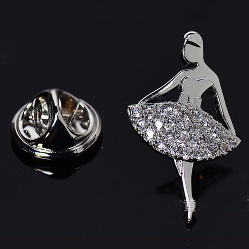 

Ballet dancing Angel girl lapel pin Korean design elegant girls shirt Zircons collar lapel pin brooch ornament jewelry 3colors