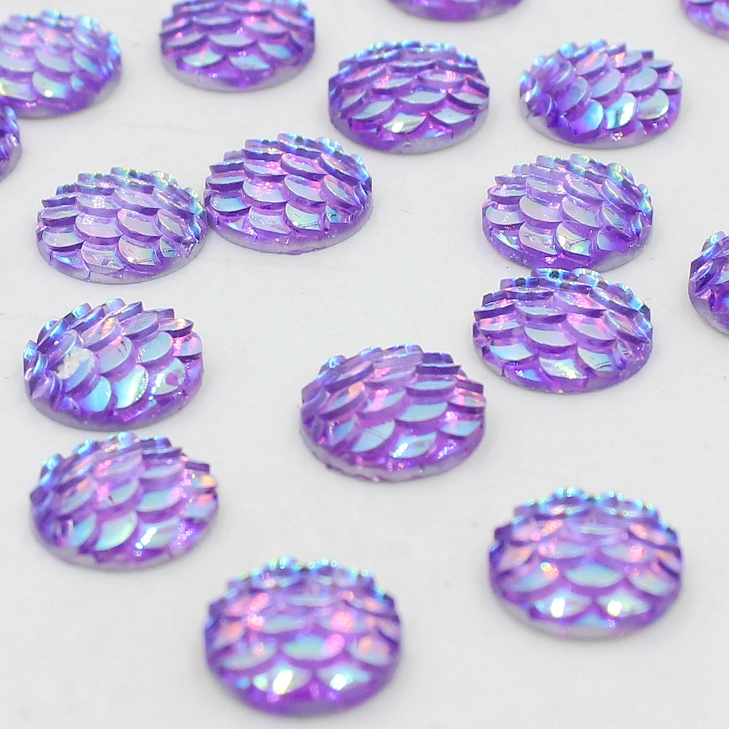 50 Pieces 10 mm Flat back Resin Fish /Snake Scale Cabochon Beads Settings Findings for Jewelry Making Free Shipping