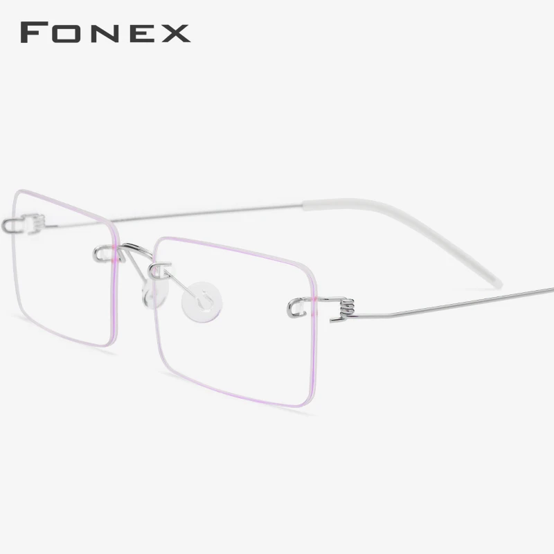 

FONEX Titanium Alloy Eylasses Frame Men Screwless Eyewear Rimless Square Myopia Optical Prescription Glasses Women 98619