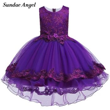 

Sundae Angel Princess Dress Girls Robe Sleeveless Solid Appliques Back Big Bowknot Mesh Enfant Train Ball Gown Dresses Costume