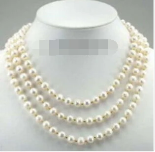 

FREE SHIPPING>>>@@ AS3923 Exquisite 3 Rows White Pearl 18KGP Beads Necklace