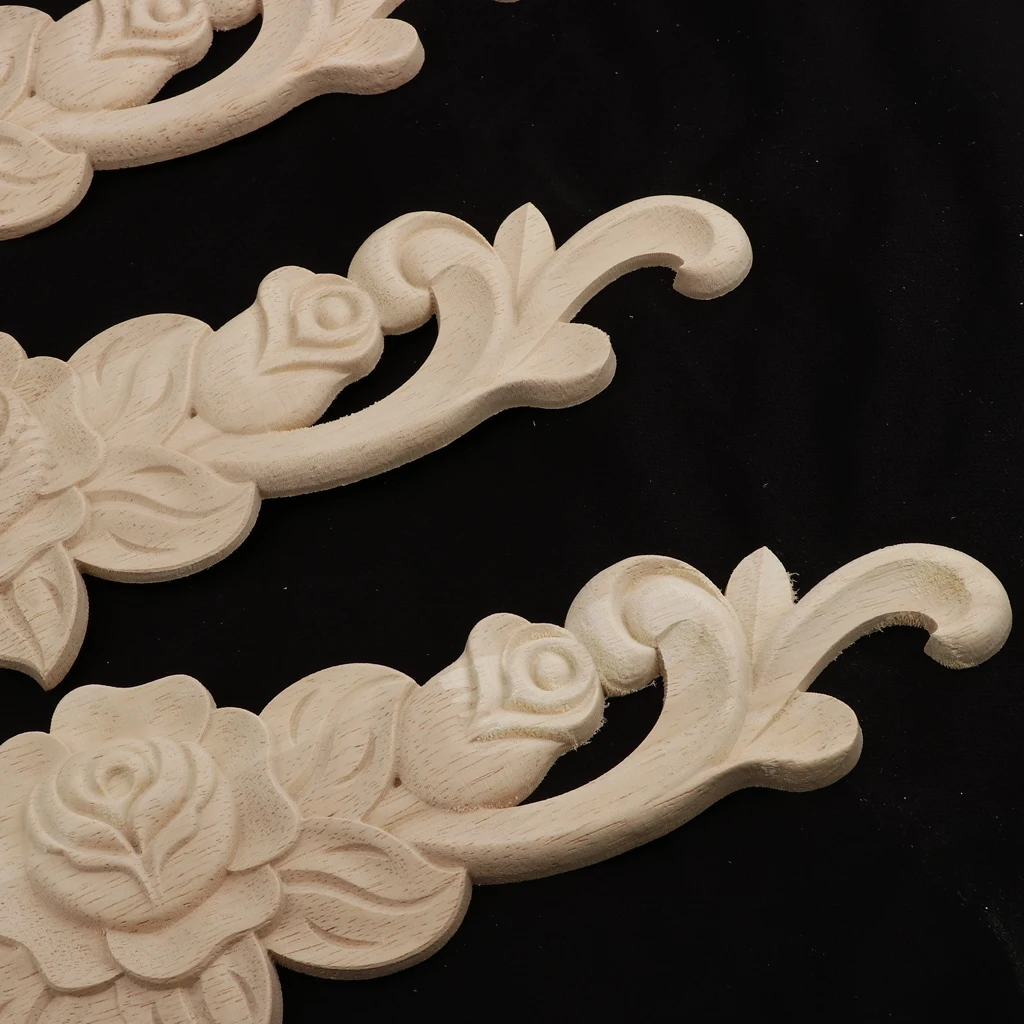 4pcs Retro Unpainted Floral Wood Carved Decal Corner Applique Frame For Home Furniture Wall Cabinet Door Decor