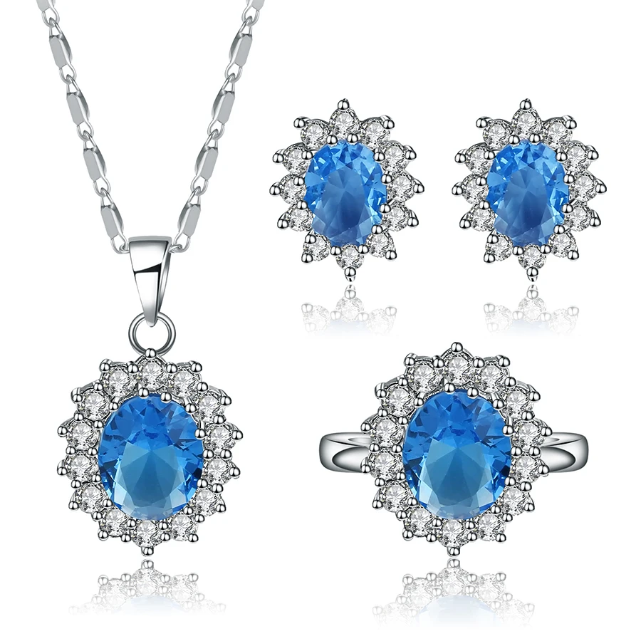 Королевский роскошный комплект ювелирных изделий с кубическими цирконами и кристаллами, ожерелье с синими кристаллами, серьги, кольцо, костюм на день матери, подарок для любимой