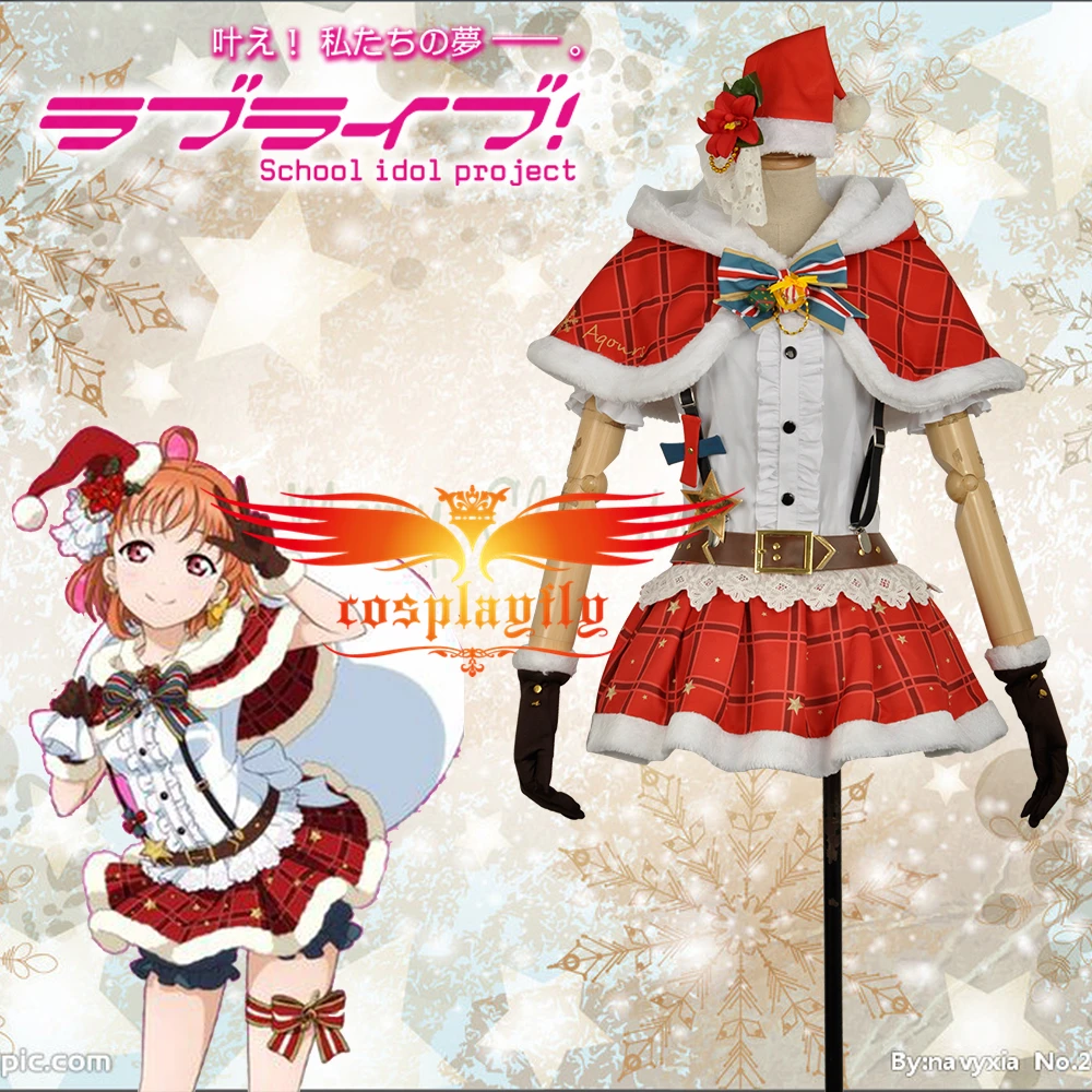 

Anime oveLive!SunShine!! Cos Aqours Takami Chika Christmas Awakening Clothing Lovely Red Cosplay Costume Stockings Hat Gloves
