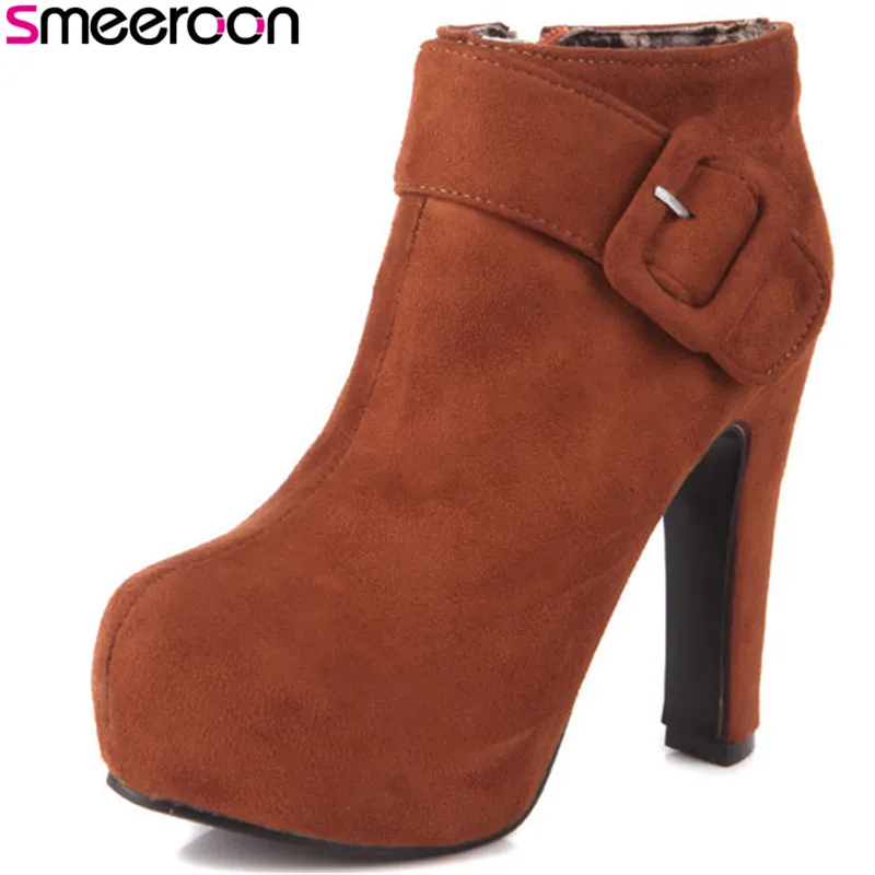 

Smeeroon platform shoes ankle boots for women autumn winter boots super high heels zip round toe women boots big size 33-43
