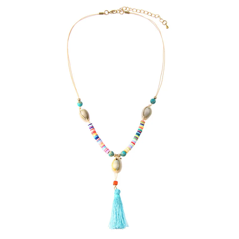 Boho Colar Longo Borla uma Argila do Polímero Frisado Borlas Colar Para Mulheres Shell Colares Yoga Jóias Sautoirs Femme