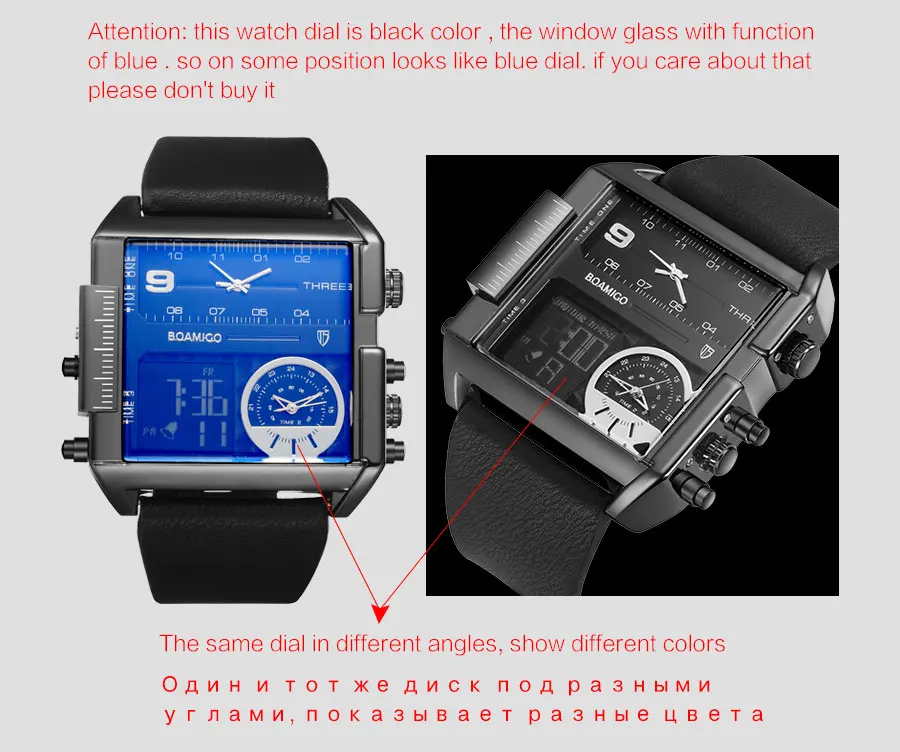 Mens Watches Top Brand Luxury BOAMIGO Wrist Watches for Men Sport Leather Band Military Chronograph Digital Watch Rectangle Case (24)