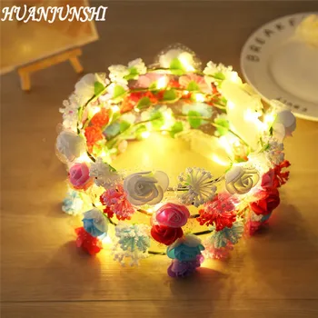 

HUANJUNSHI Fashion Women LED Roses Floral Headbands Glowing Flashing Light-Up Flower Hair Garland Wedding Wreath String Lights