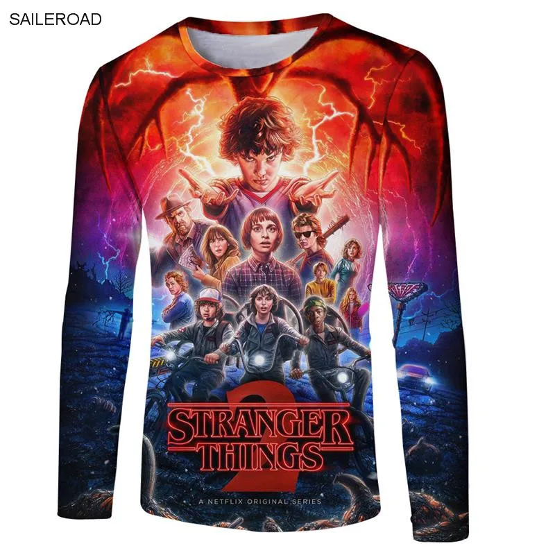 

New Stranger Things Tshirt 3D Print Funny Fitness Men T-Shirts Long Sleeve T Shirt Men Compression Shirt Hipster Hip Hop Tops