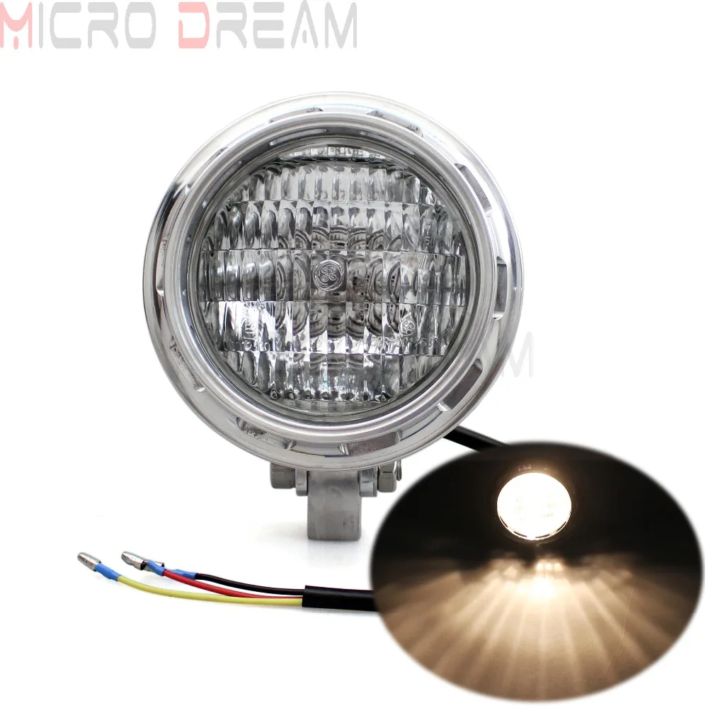 

H4 Bulb Vintage Headlight Motorcycle 4" Polish Billet Aluminum Headlamp Light For Harley Yamaha XS650 Cafe Racer Cruisers CB750