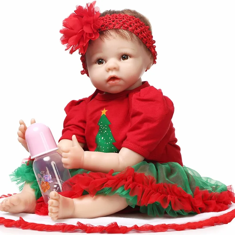 Reborn Baby Doll 22 дюймов 55 см мягкие силиконовые прекрасный реалистичные Симпатичные для маленьких девочек с Рождество дерево одежда Best детей