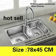 Горячая кухонная раковина толщиной 0,8 мм 304 Нержавеющая сталь нормальный двойной паз 78x45 см