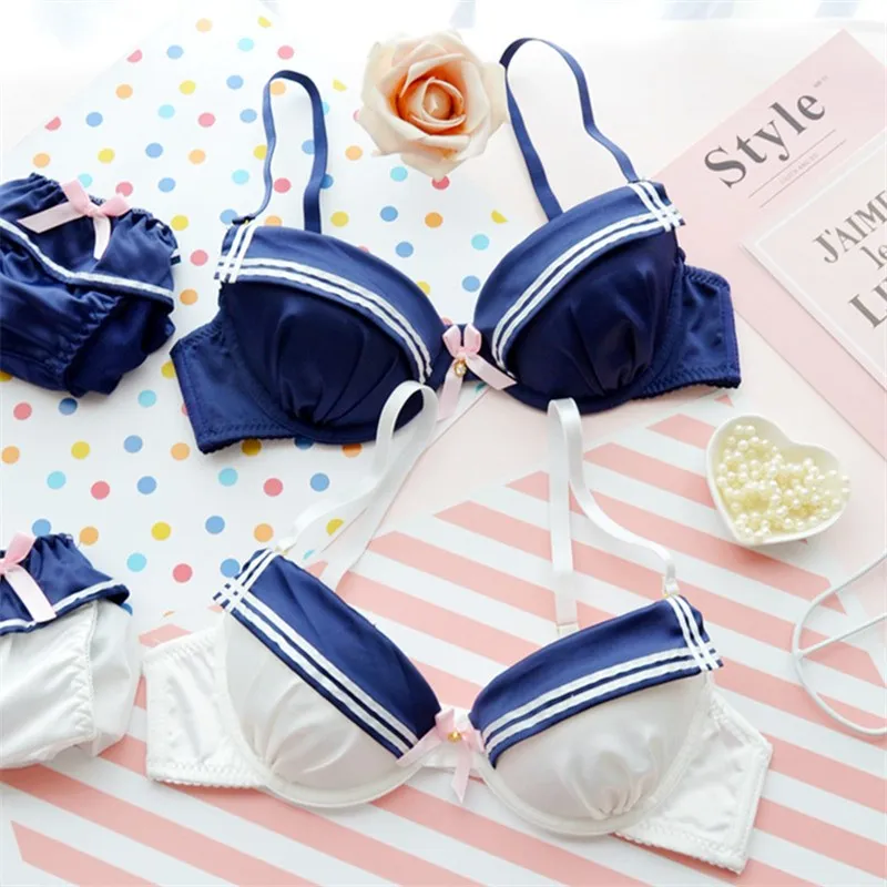 

Young girls small cotton comfortable lingerie Japanese style push up underwear suits 2017 new women fashion bra and panty set