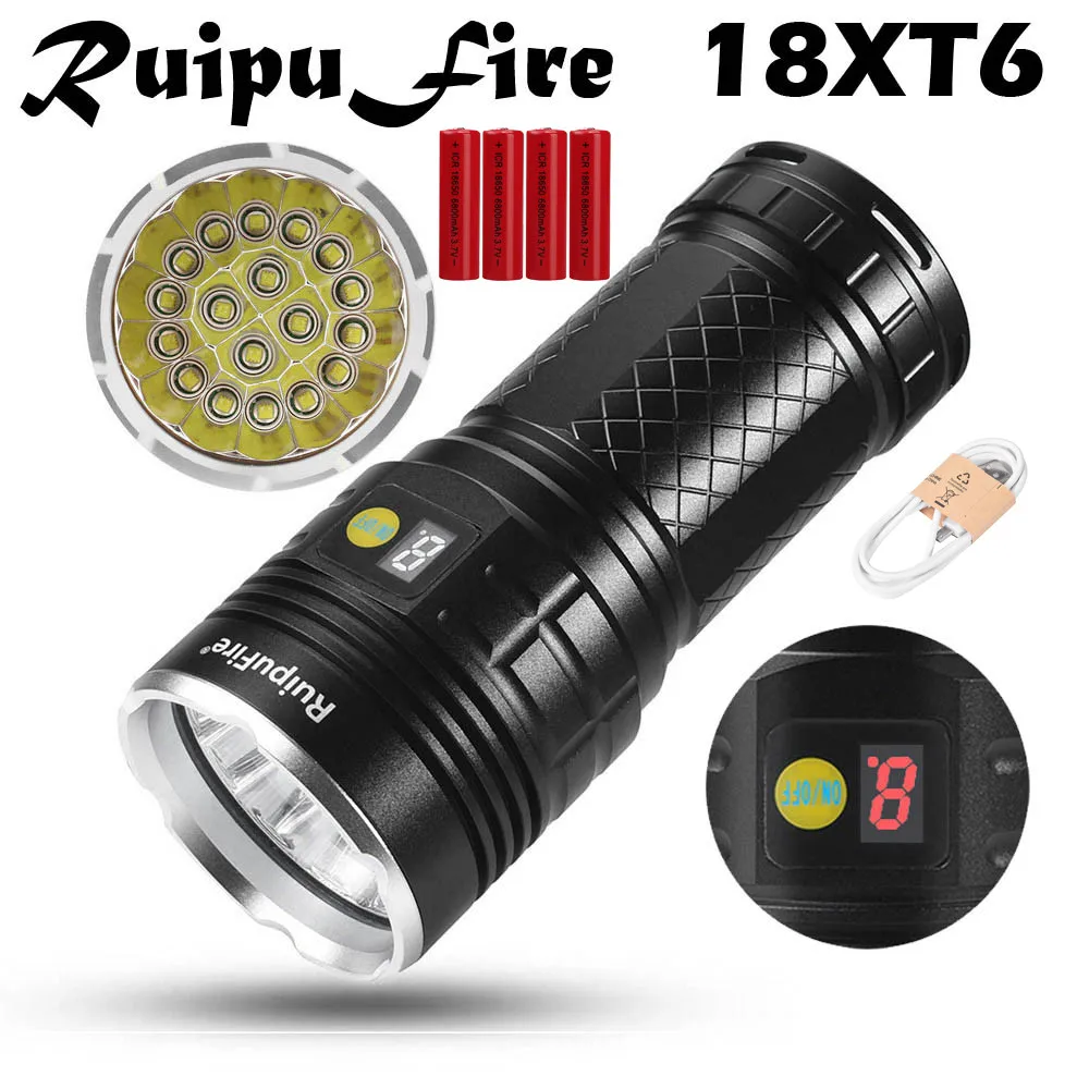 

18 x XM-L T6 LED Power Digital Display Hunting Flashligt Rechargeable Waterproof 18650 Zoomable Super Bright #5J22
