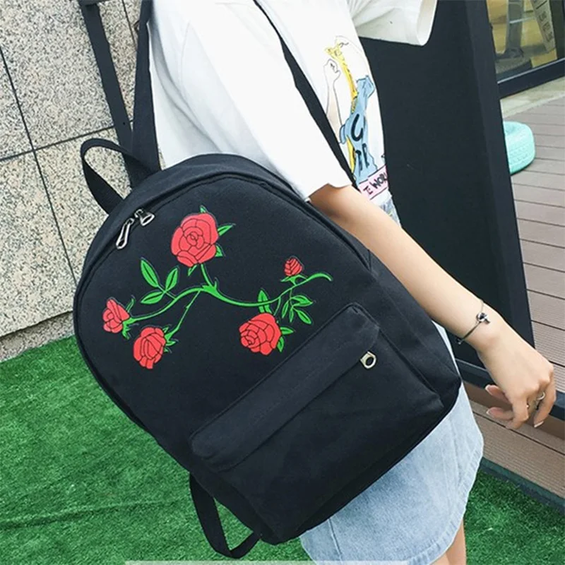 Youyou mouse moda rosas bordadas mujeres mochila cinco flores diseño morral del hombro bolsa mochilas|canvas backpack|canvas fashion backpackdesigner canvas backpack AliExpress