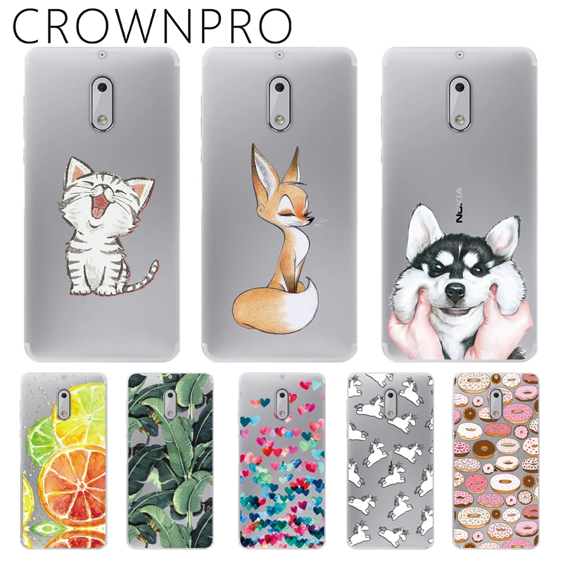 

CROWNPRO Cases FOR Nokia 6 2017 TPU Phone Cover Silicone FOR Nokia6 TA-1021 Soft Back Case Transparent FOR Nokia 6 Print Cover
