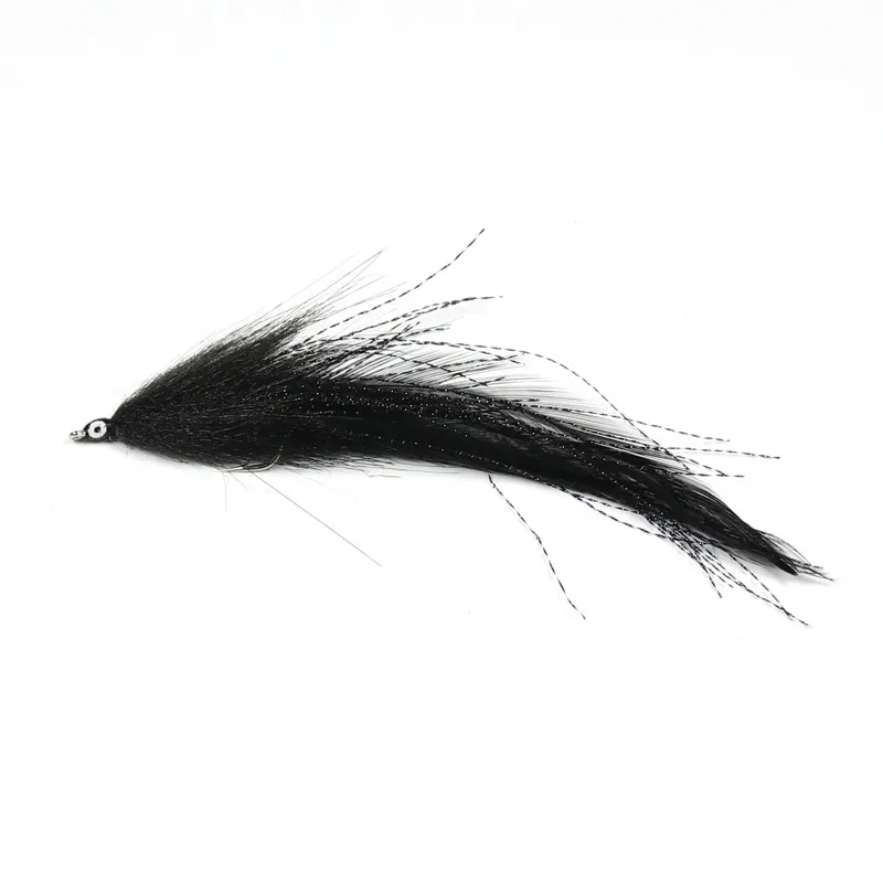 

2PCS Size 2# Fly Fishing Flies Deceiver Black Saltwater Flies Pike Streamer Fly
