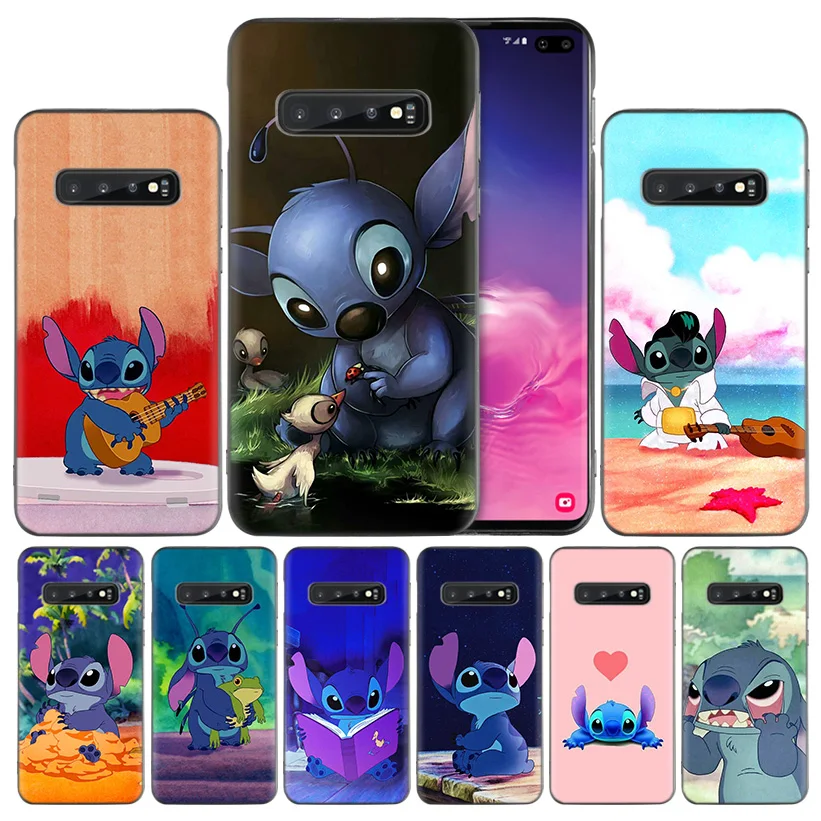 

Cute Lilo Stitch Black Silicone Case for Samsung Galaxy S10 S10e 5G S9 S8 S7 S6 Edge J8 J6 J5 J4 Plus 2018 Full Body Phone Cover