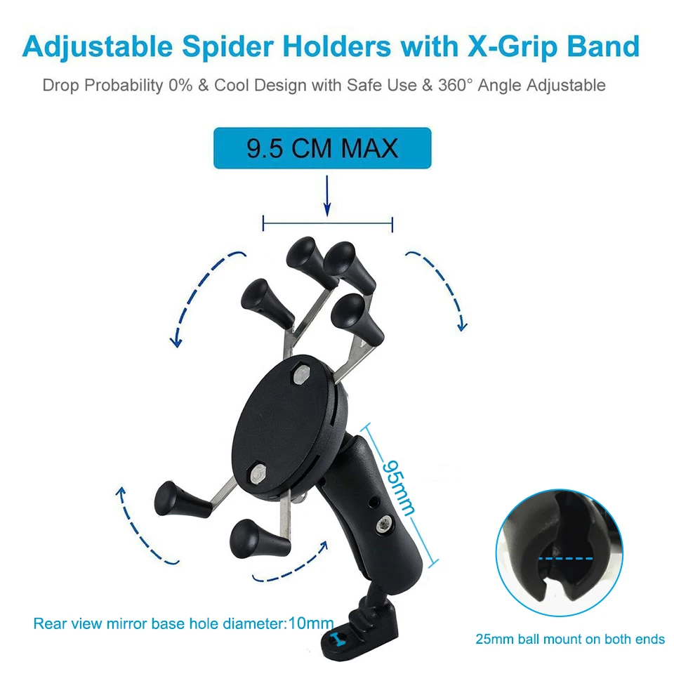  Adjustable Lazy Cell Phone Holder Motorcycle Rear View Mirror Handlebar Mount Stand Support For Sma