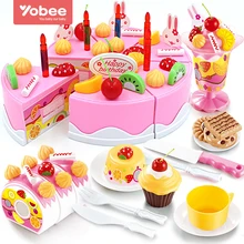 38-75Pcs DIY Pretend Play Fruit Cutting Birthday Cake Kitchen Food Toys Cocina De Juguete Toy Pink Blue Girls Gift for Children