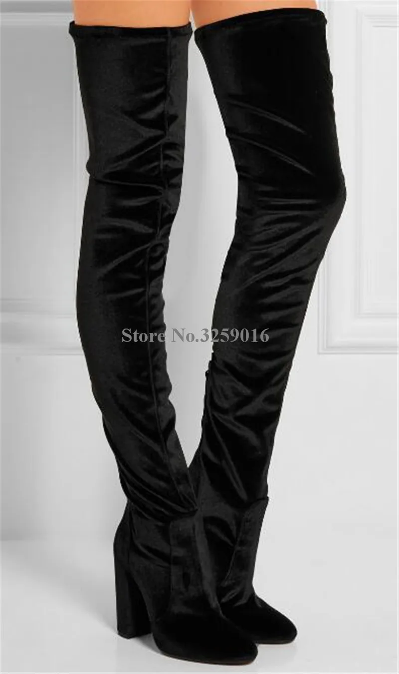 black over the knee chunky heel boots